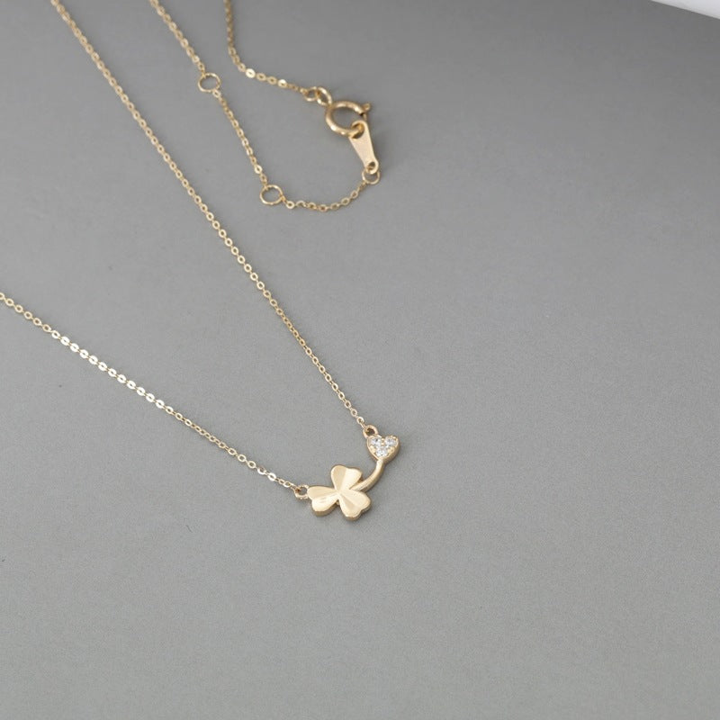 delicate gold clover pendant necklace everyday gold jewelry Black May gifting