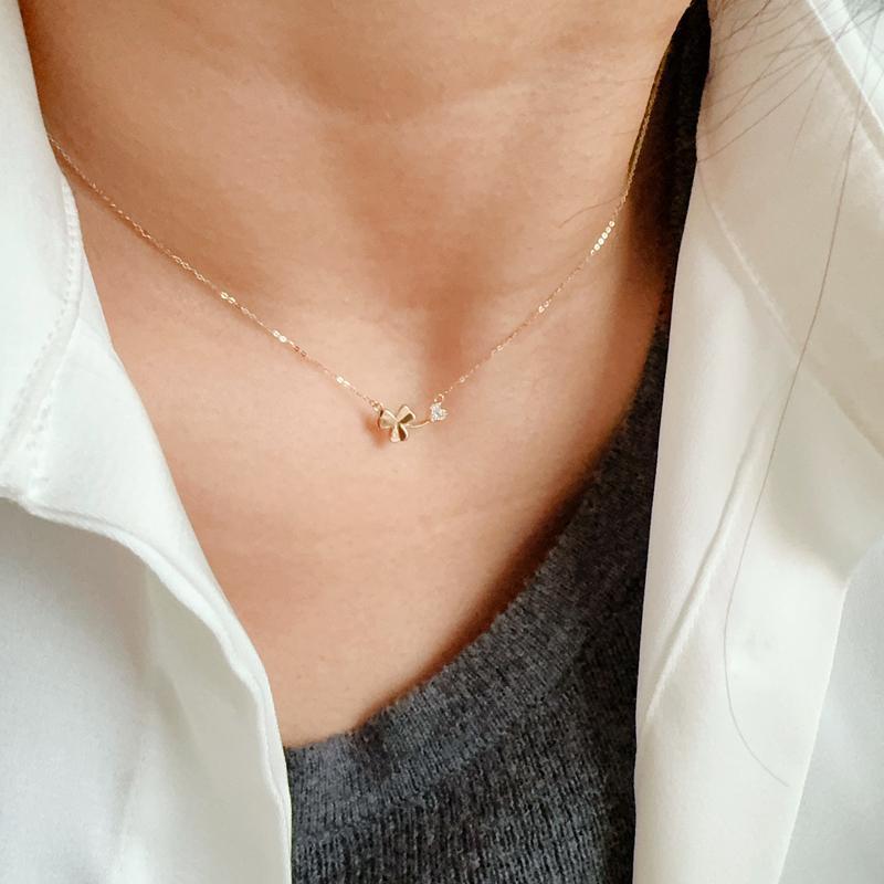 gold clover pendant necklace dainty lucky clover chain Black May gift jewelry