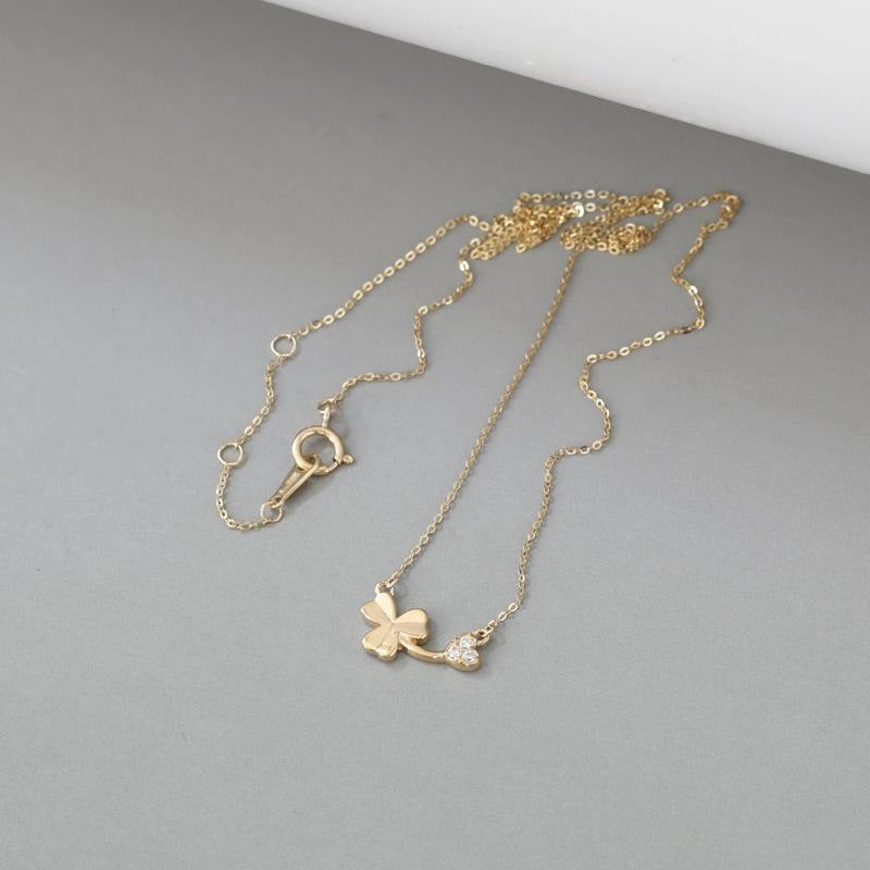 minimalist gold clover pendant necklace 18k gold plated lucky charm Black May gift