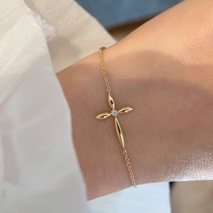 gold cross bracelet for women minimalist cross bangle Black May gift idea