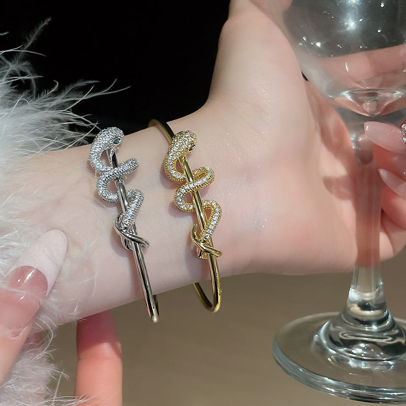 Gold and silver snake bangle bracelets with CZ stones, gold plated brass jewelry for women wholesale gift set of 5.