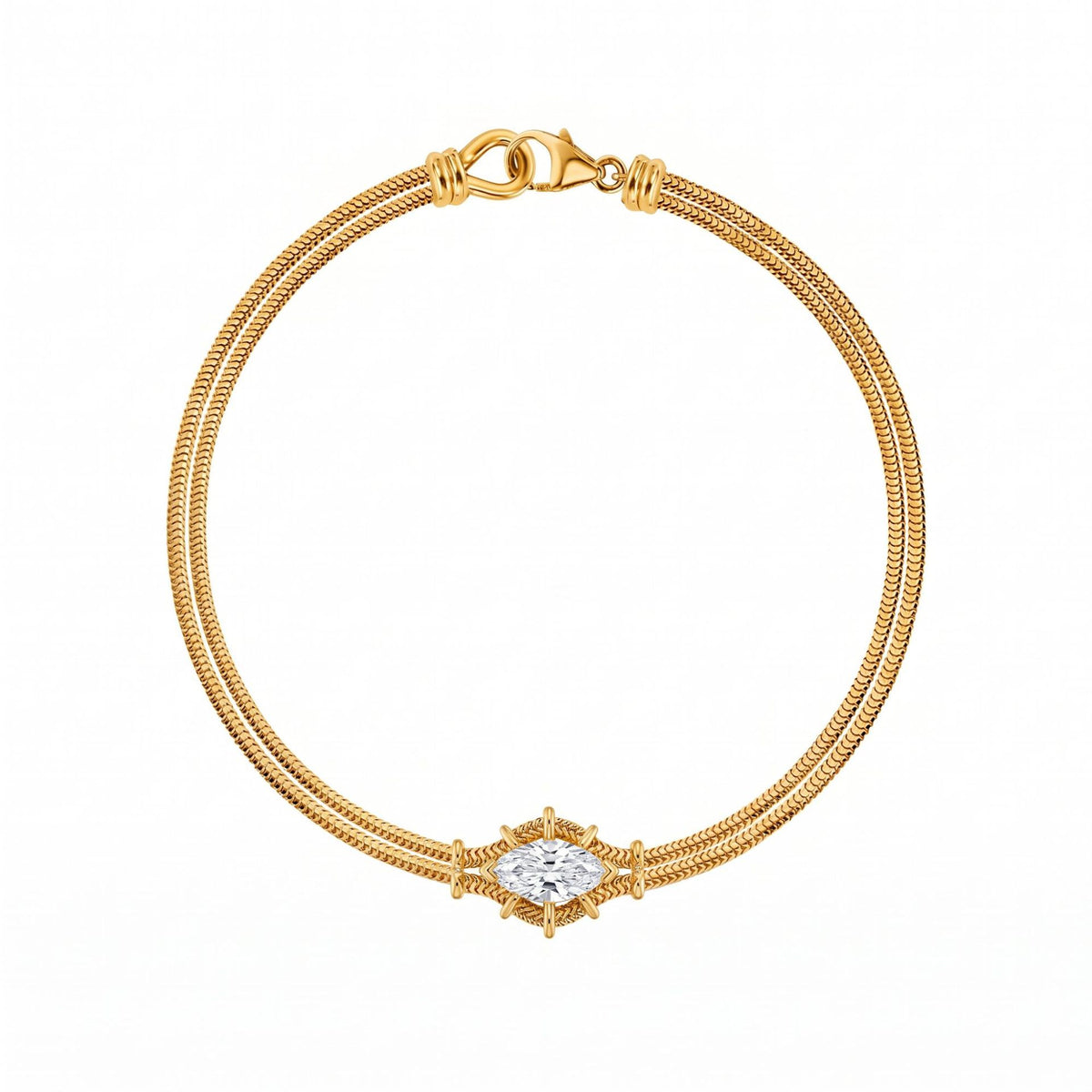 Marquise cubic zirconia double snake chain stainless steel bracelet