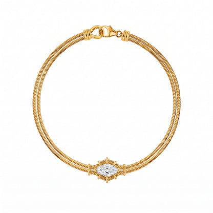 Marquise cubic zirconia double snake chain stainless steel bracelet