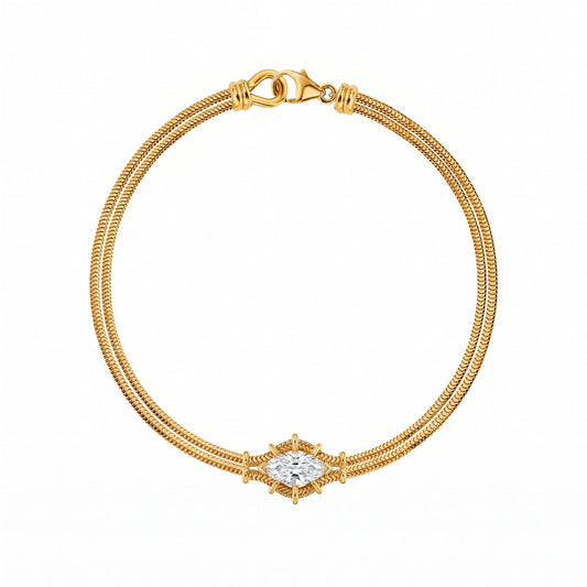Marquise cubic zirconia double snake chain stainless steel bracelet
