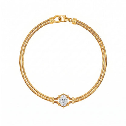 Oval cubic zirconia double snake chain stainless steel bracelet