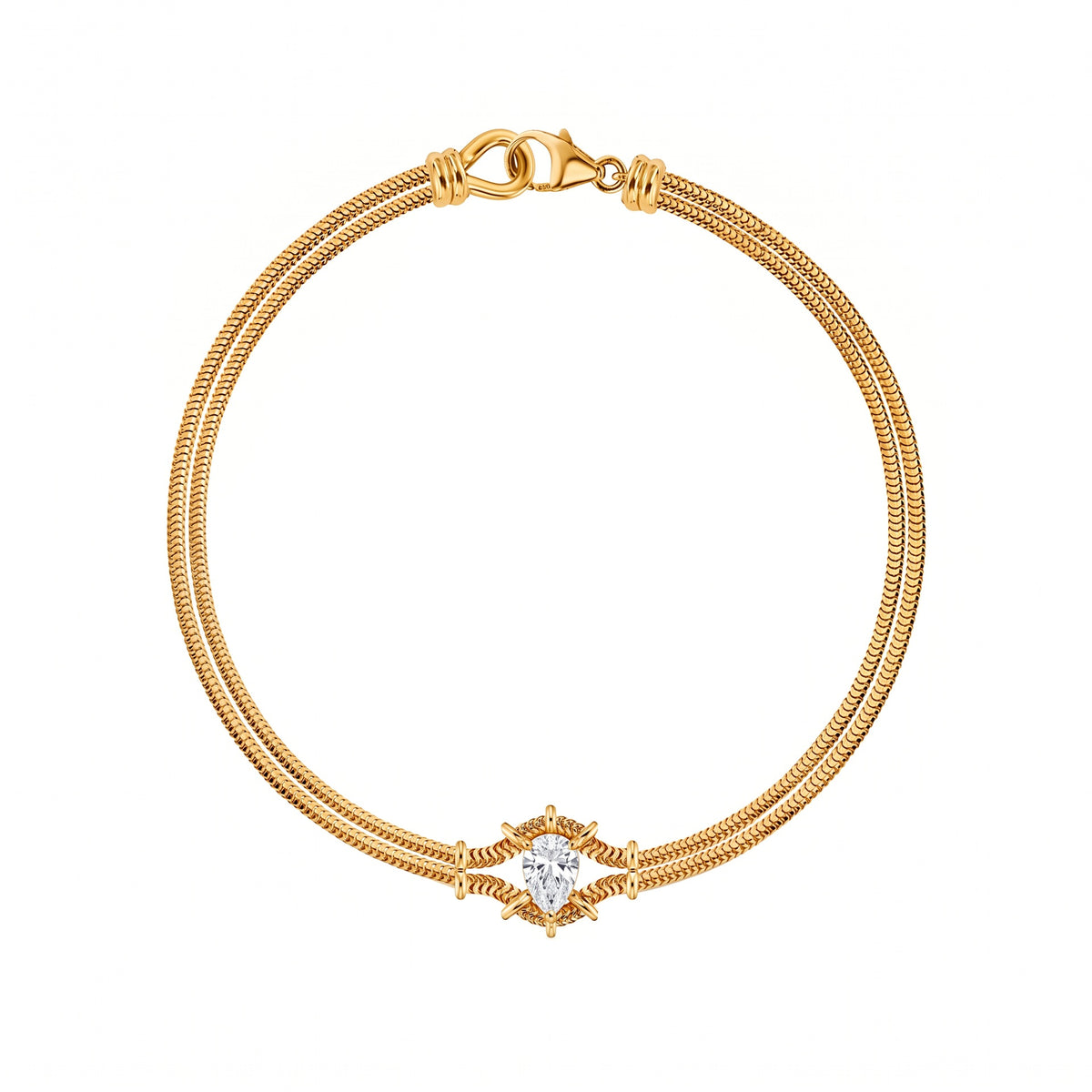 Pear cubic zirconia double snake chain stainless steel bracelet
