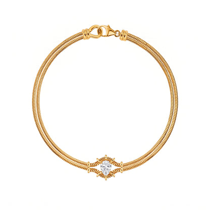 Pear cubic zirconia double snake chain stainless steel bracelet