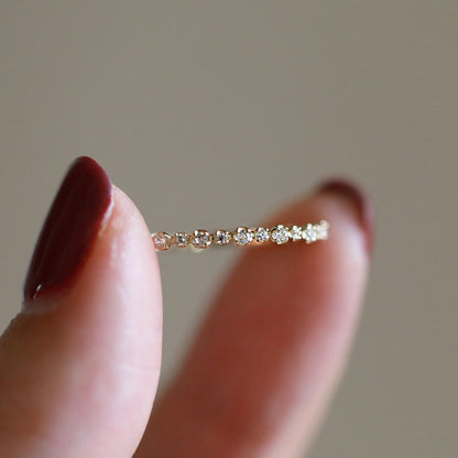 Thin S925 sterling silver stacking ring with brilliant zircon accents for everyday wear