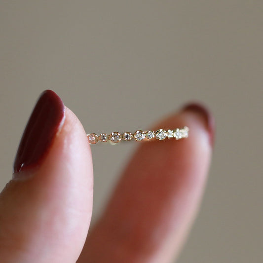 Thin S925 sterling silver stacking ring with brilliant zircon accents for everyday wear