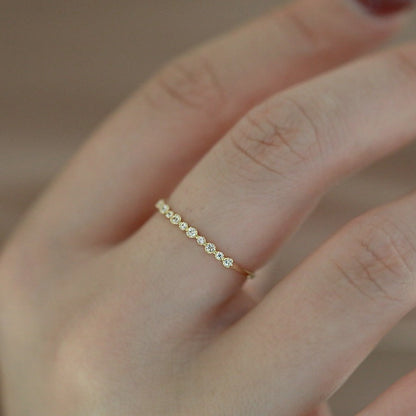 S925 sterling silver 14K gold plated zircon stacking ring worn on finger with minimalist design