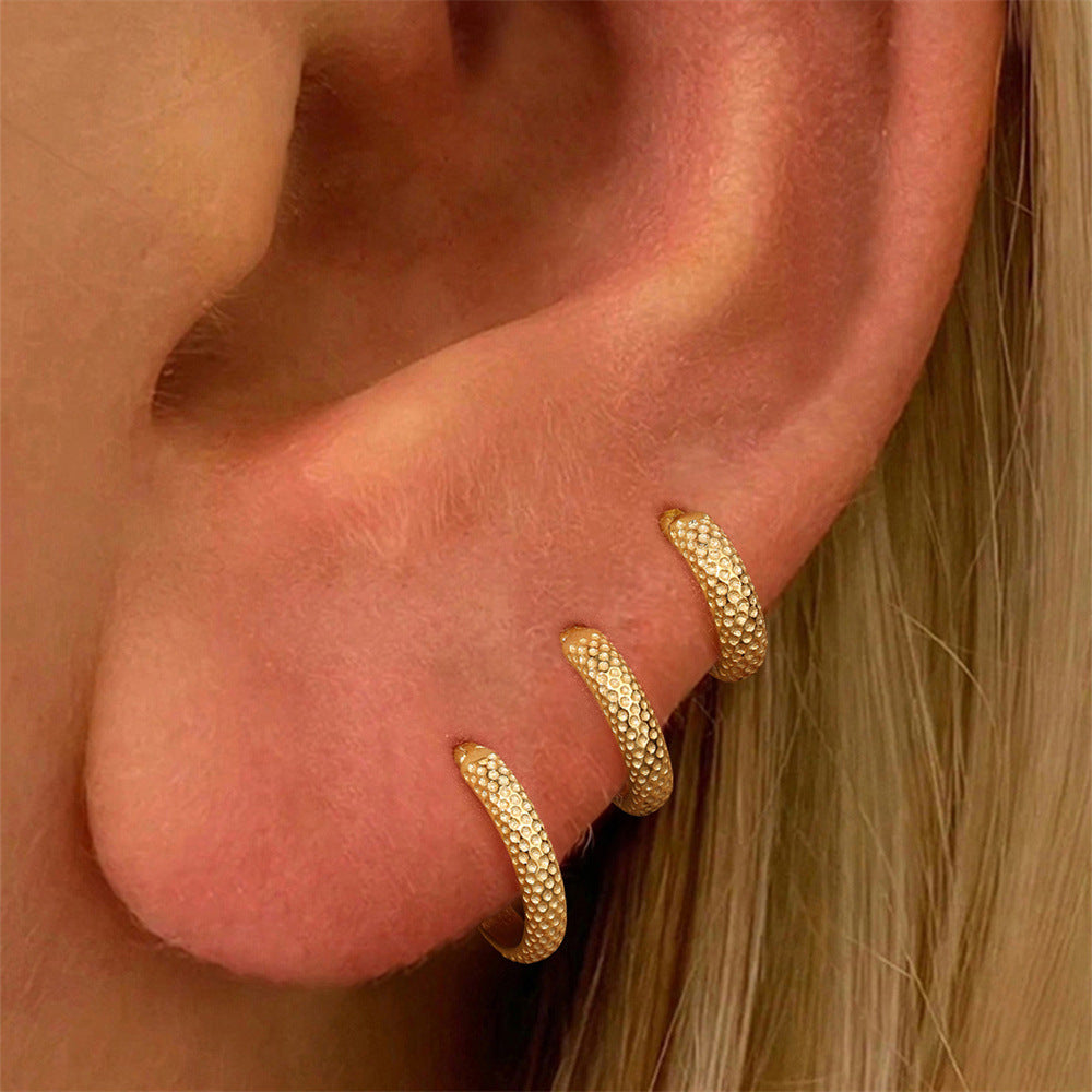 Textured Gold Huggie Hoop Earrings Set of Five for Wholesale