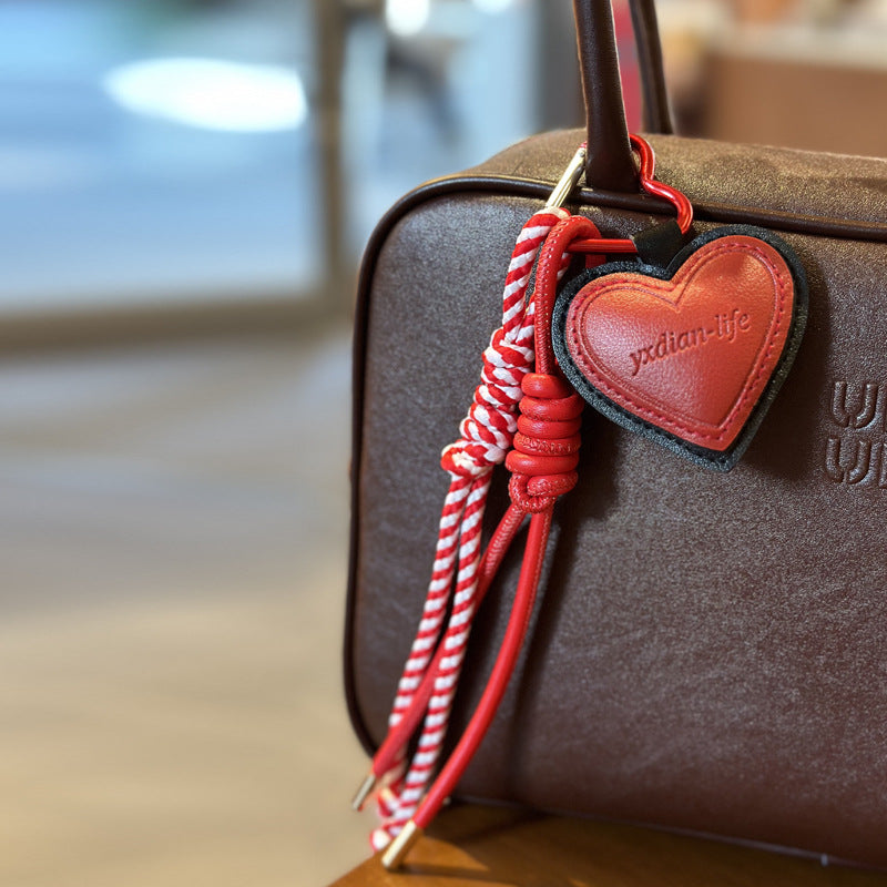 Red Heart Leather Bag Charm with Rope | Handmade Bag Charm Wholesale Gift