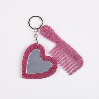 Heart Mirror Keychain Glitter Bag Charm Compact Mirror (5 pcs)