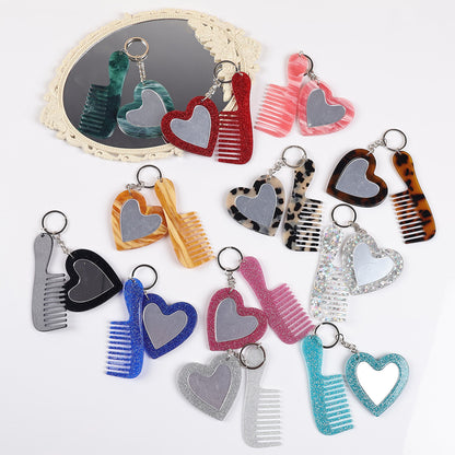 Heart Mirror Keychain Glitter Bag Charm Compact Mirror (5 pcs)