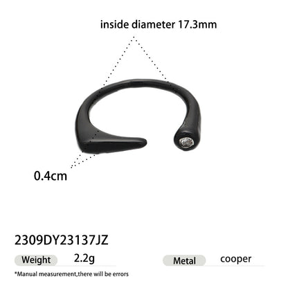 Black enamel adjustable open ring with zircon accent and minimalist design