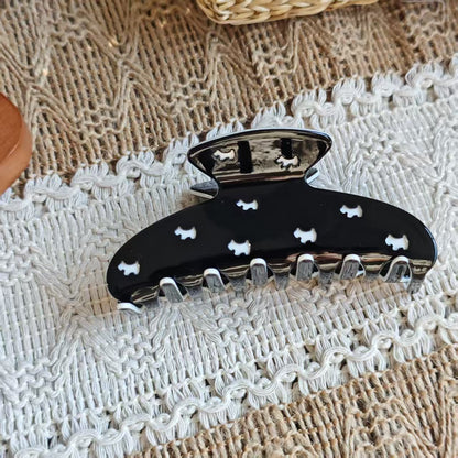 Cute Korean acetate hair clip in black, dog pattern hair claw clip for women