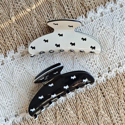 Korean acetate hair clip with cute dog pattern, black and white shark claw hair clip for women