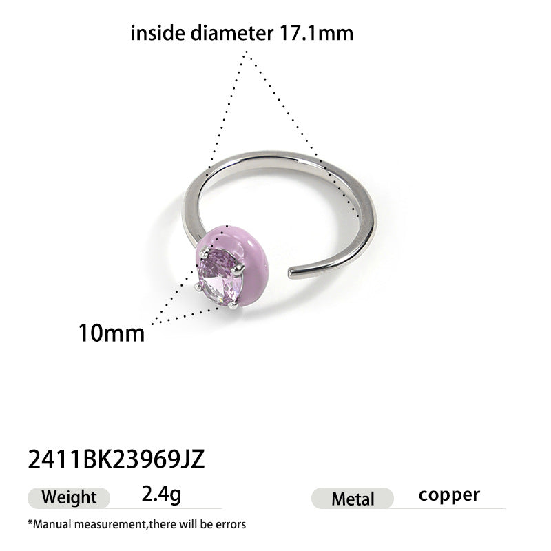 Adjustable open ring featuring a lavender zircon centerpiece and minimalist design