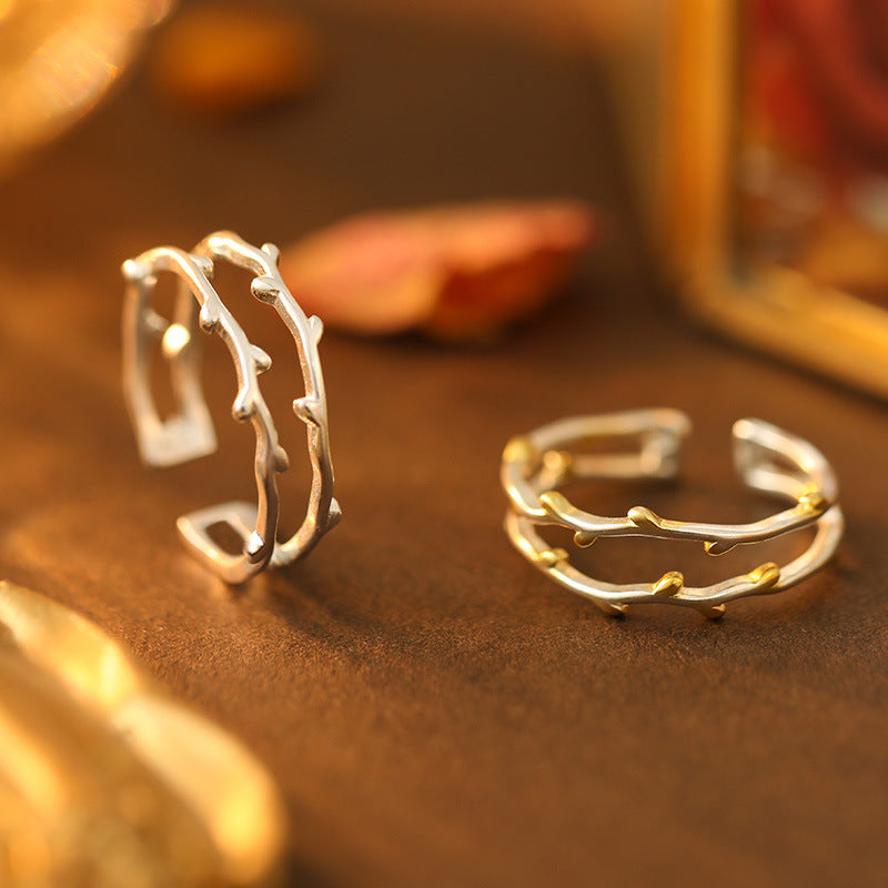 leaf ring sterling silver double layer design