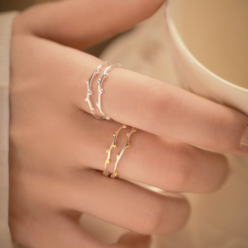 leaf ring sterling silver branch pattern