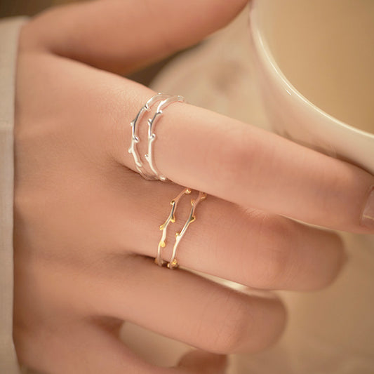 leaf ring sterling silver branch pattern