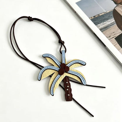 ropical palm tree bag charm styles with adjustable brown cords