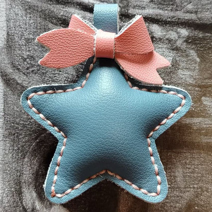 Light blue leather star with pink bow, soft pastel leather DIY accessory