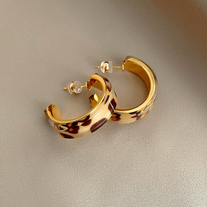 leopard print hoop earrings gold resin design