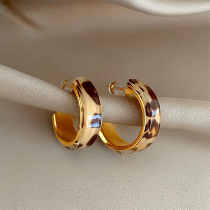 leopard print hoop earrings resin gold chunky
