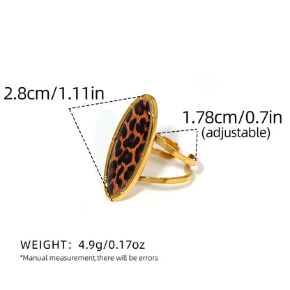 Adjustable oval leopard print ring in 18K gold plated stainless steel
