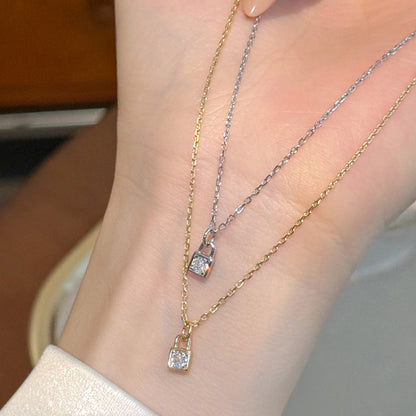 Dainty CZ Necklace Lock Pendant 14K Gold Plated Silver 925 Wholesale Set of 5