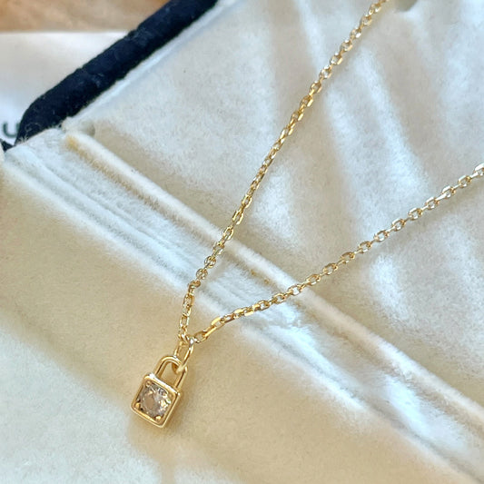Dainty CZ Necklace Lock Pendant 14K Gold Plated Silver 925 Wholesale Set of 5