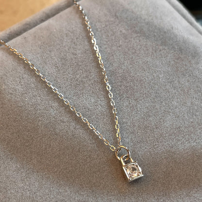 Dainty CZ Necklace Lock Pendant 14K Gold Plated Silver 925 Wholesale Set of 5