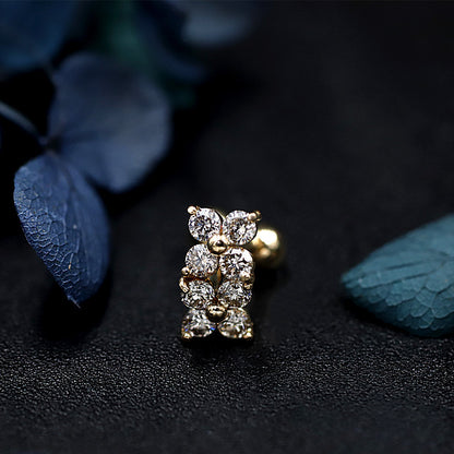 S925 sterling silver four leaf clover earrings with 18K gold plating and cubic zirconia stones