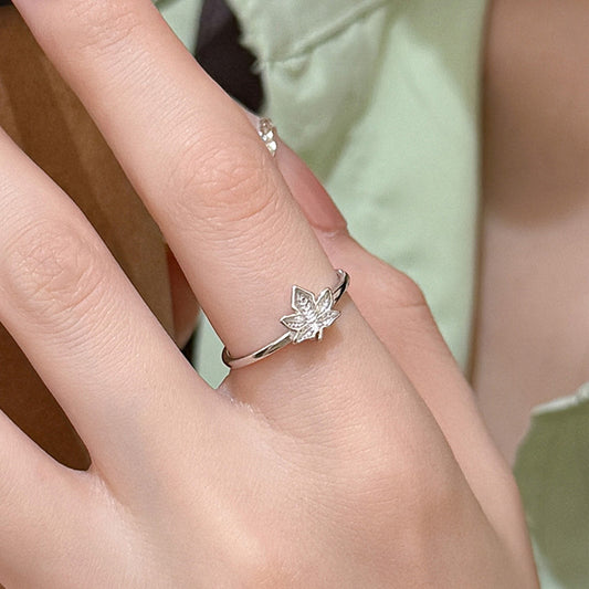 925 sterling silver maple leaf ring minimalist adjustable design