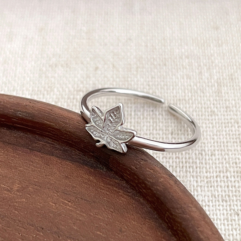 adjustable silver maple leaf ring for women boutique jewelry