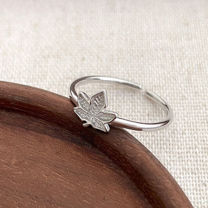 adjustable silver maple leaf ring for women boutique jewelry