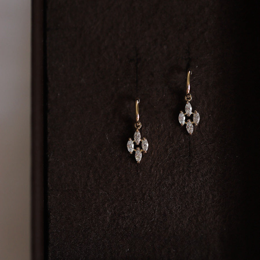 S925 sterling silver marquise zircon drop earrings with 18K gold plating