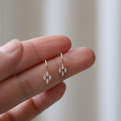 Elegant marquise zircon drop earrings with palace inspired design and 18K gold plating
