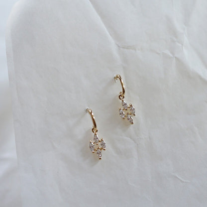 Vintage inspired marquise cubic zirconia dangling earrings in 18K gold plated sterling silver