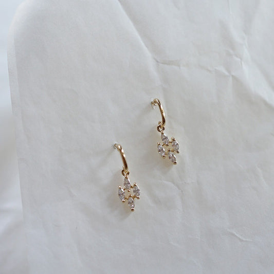 Vintage inspired marquise cubic zirconia dangling earrings in 18K gold plated sterling silver