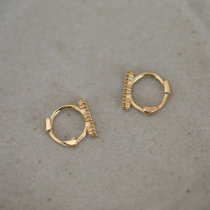 S925 sterling silver mini cartilage hoop earrings with three cubic zirconia stones and 14K gold plating