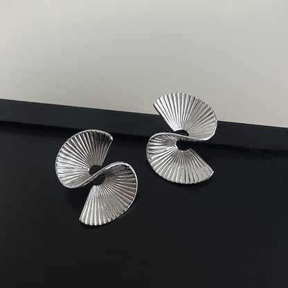 Minimalist irregular geometric earrings in silver tone, brass jewelry wholesale statement design