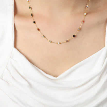 minimalist jewelry set stainless steel natural stone beaded necklace on model