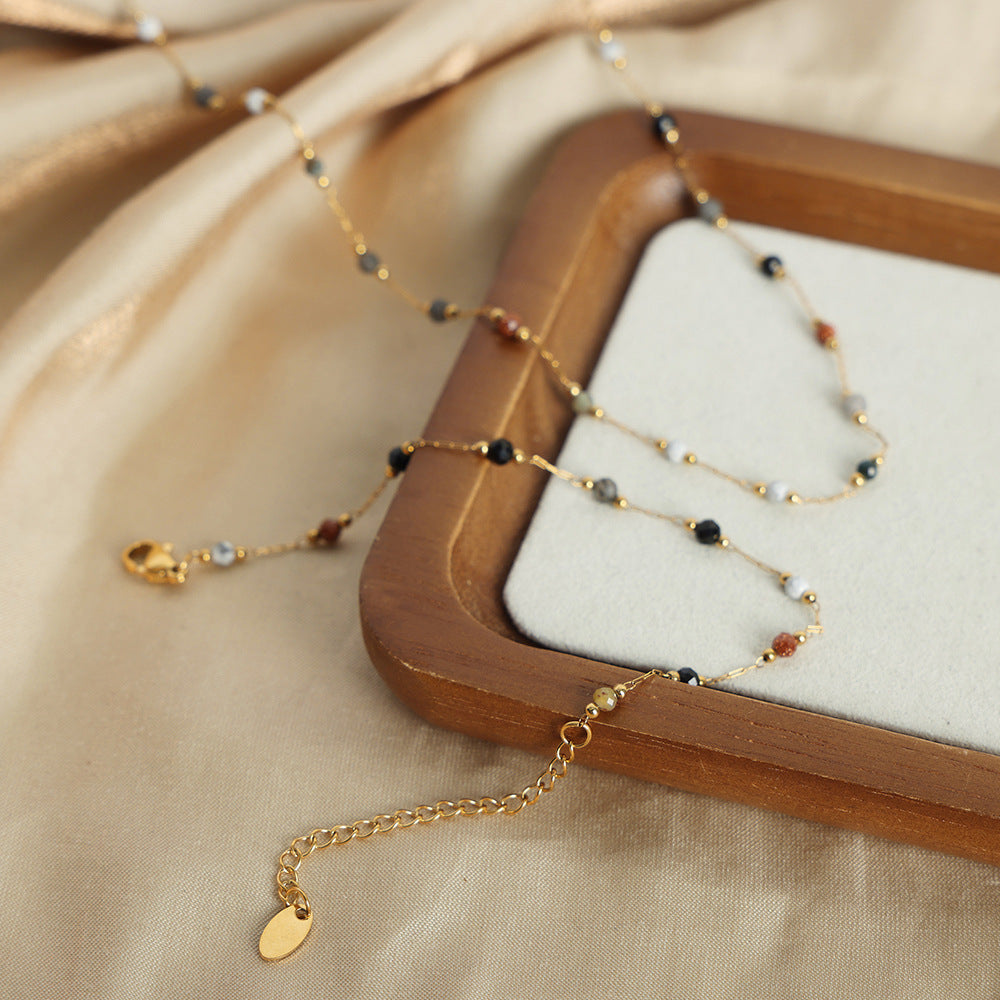 minimalist jewelry set stainless steel necklace bracelet with natural stone beads