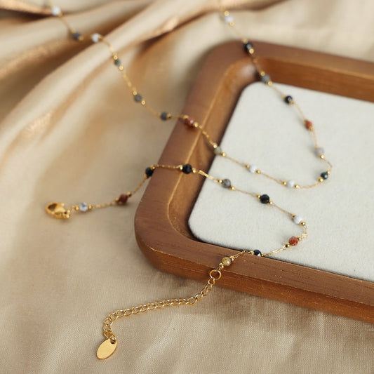 minimalist jewelry set stainless steel necklace bracelet with natural stone beads