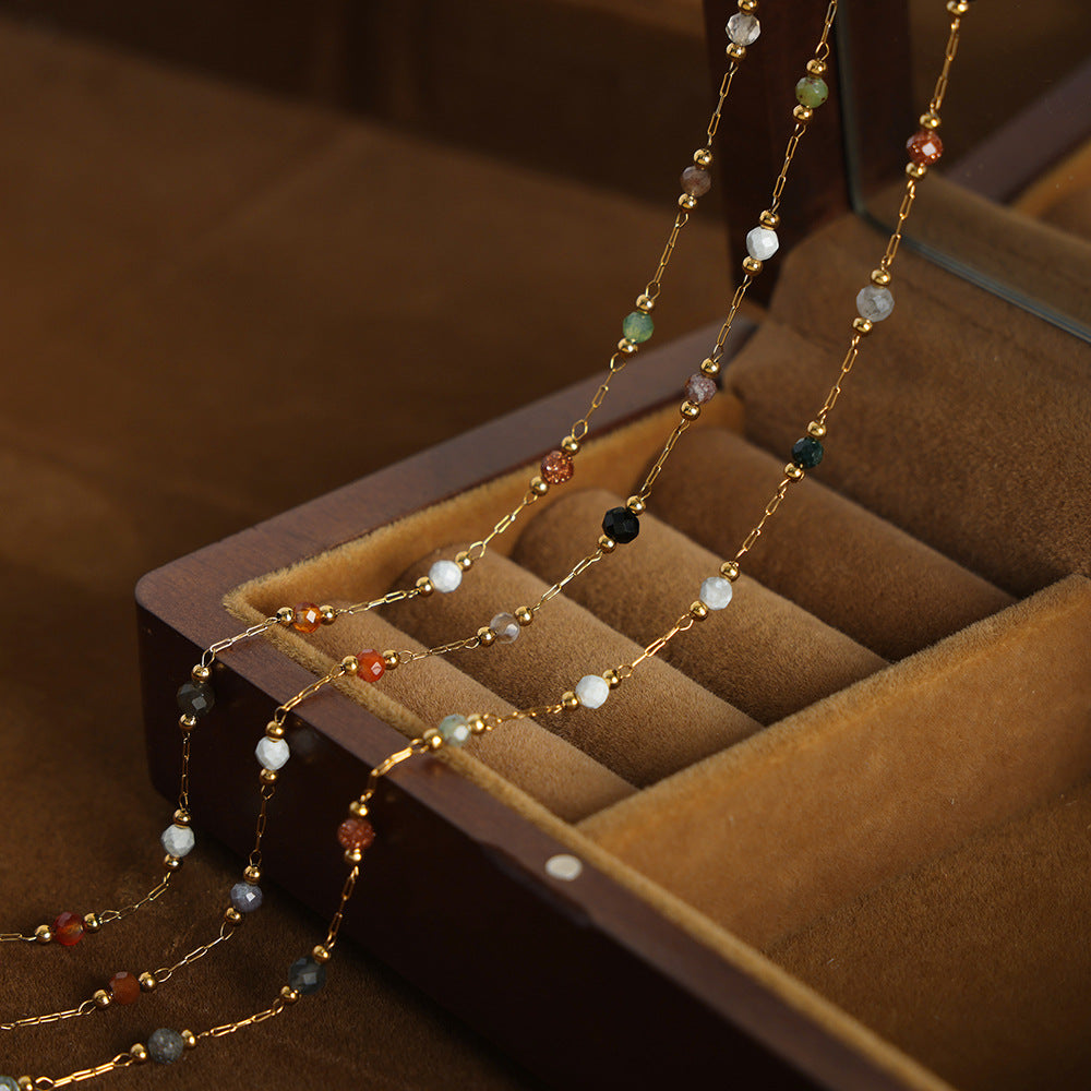 minimalist jewelry set natural stone beaded stainless steel necklace detail