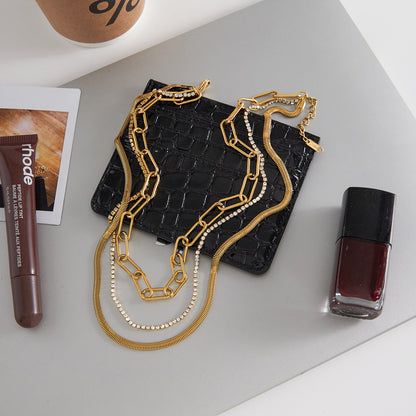 Minimalist stainless steel multi layer necklace flat lay display