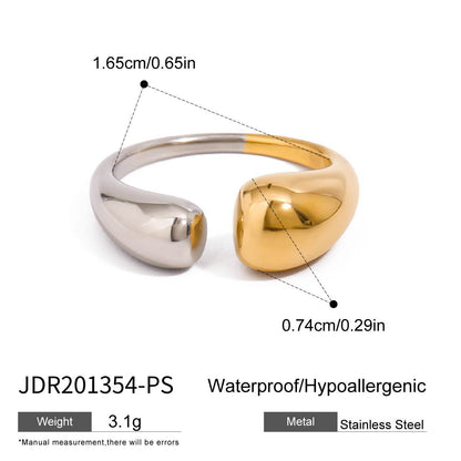 Gold and silver tone stainless steel open ring with polished rounded ends