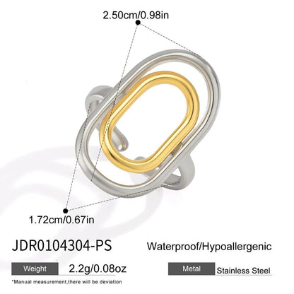 Gold and silver tone stainless steel open ring with polished rounded ends